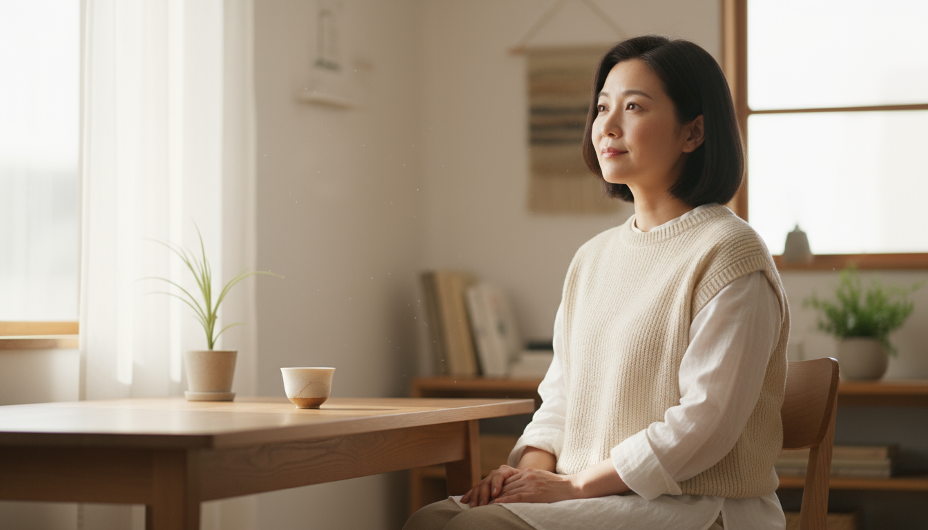 A professional's organized desk with a monitor displaying an aspirational objective and an open planner with specific tasks, under natural light.