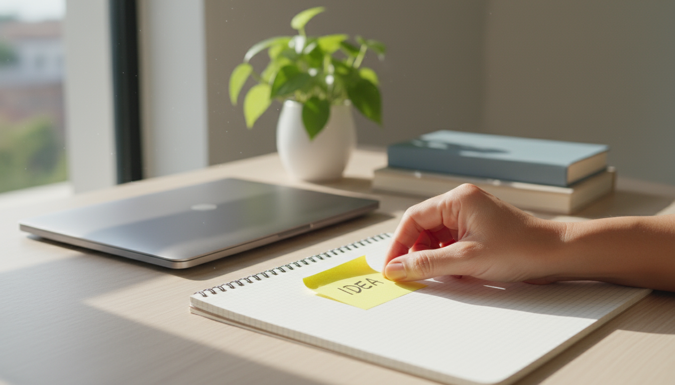 Close-up, overhead view of a hand marking an 'X' on a minimalist desk calendar, showing a visible chain of several previously marked days.