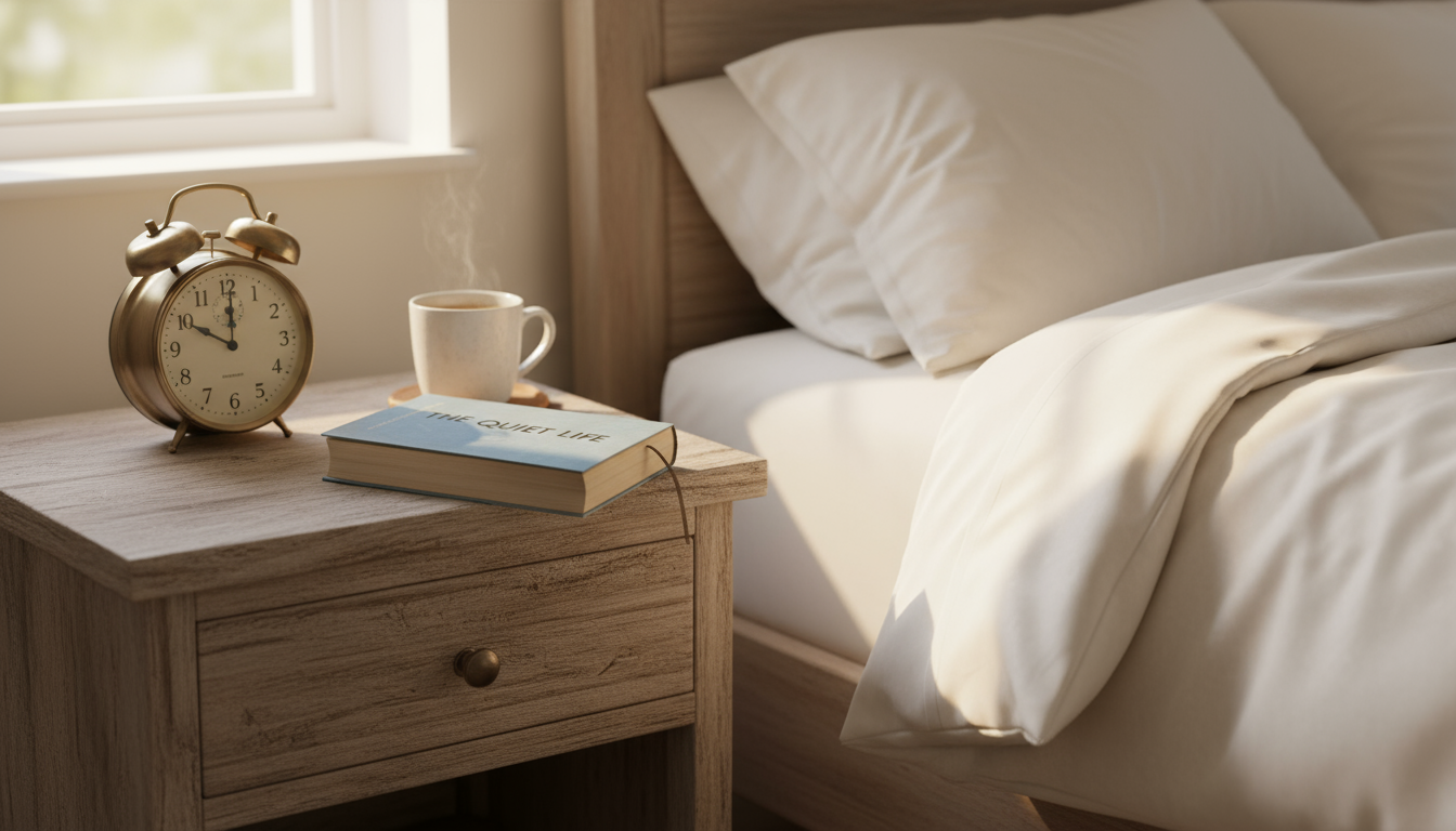 Two professionals in a bright, modern office, one holding a closed notebook, having a calm conversation about setting work boundaries.