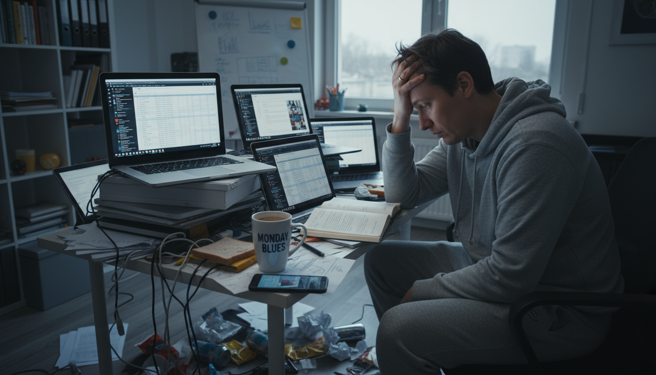 A person places their smartphone into a wooden box at their tidy home office desk, where a laptop with an open work document awaits.
