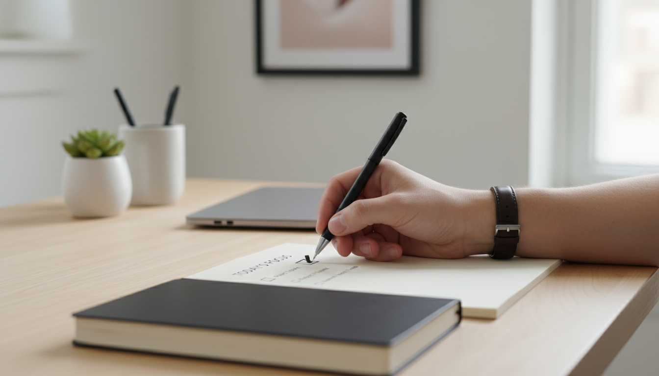 A professional person in a modern car driver's seat, hand instinctively reaching for the seatbelt buckle, illuminated by soft morning light.