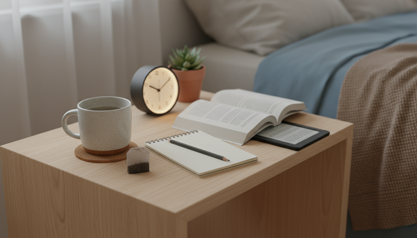 Professional stands by a sunlit window, gently stretching and looking at distant trees, taking a screen-free break from work.