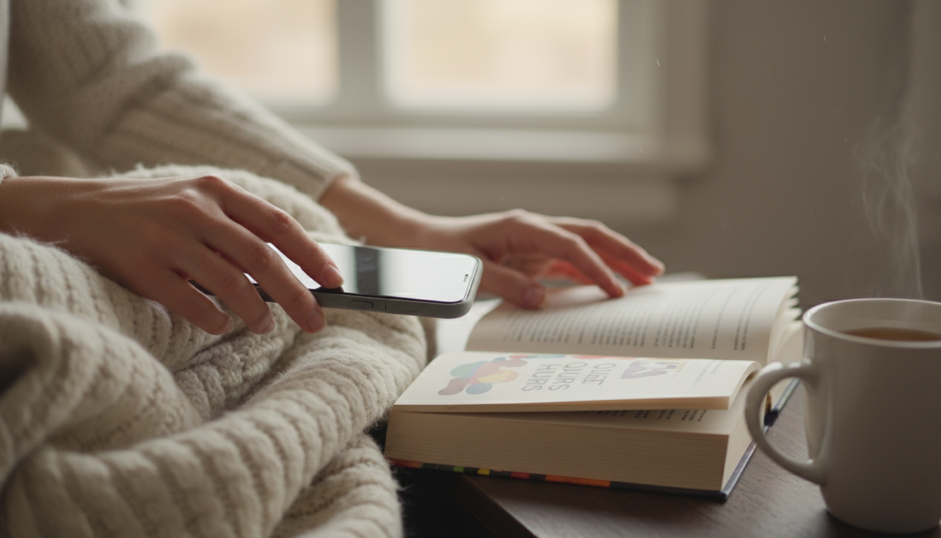A professional struggles to balance a dangerously tall, precarious stack of diverse books and a tablet, symbolizing cognitive overload.