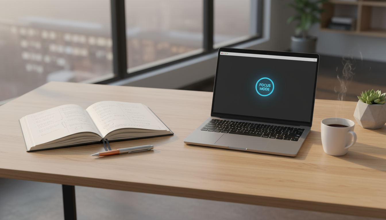 A person at a clean desk looks with a strained, unfocused expression at a computer screen overflowing with many open, overlapping windows and tabs.