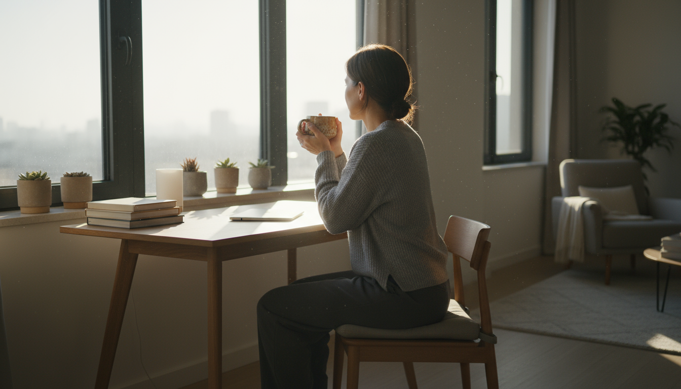 A tired professional works late on a laptop in a dimly lit bedroom, illuminated by the screen's blue light, reflecting deadline stress.