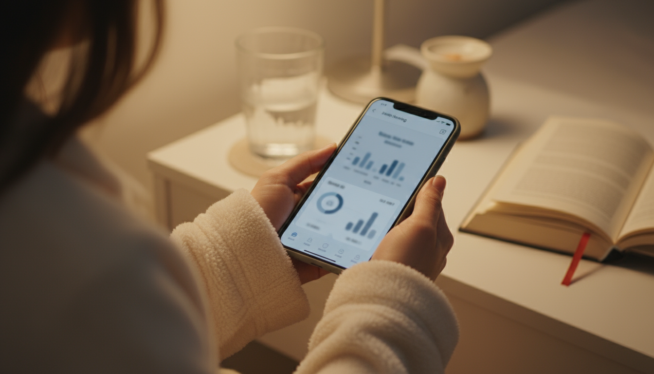 Professional in a taxi's backseat briefly checking a smartphone, city lights blurred outside the window.