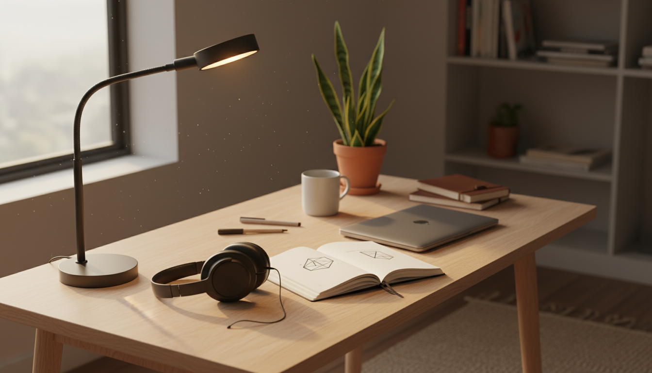 Hands adjusting smartphone notification settings, with some app notifications turned off, on an organized desk.