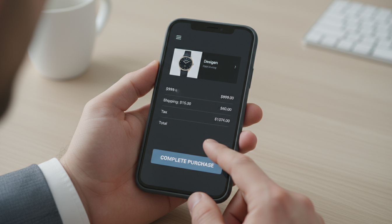 Close-up of hands holding a smartphone displaying a shopping app with a 'Time Limit Reached' notification, illustrating a mindful pause.