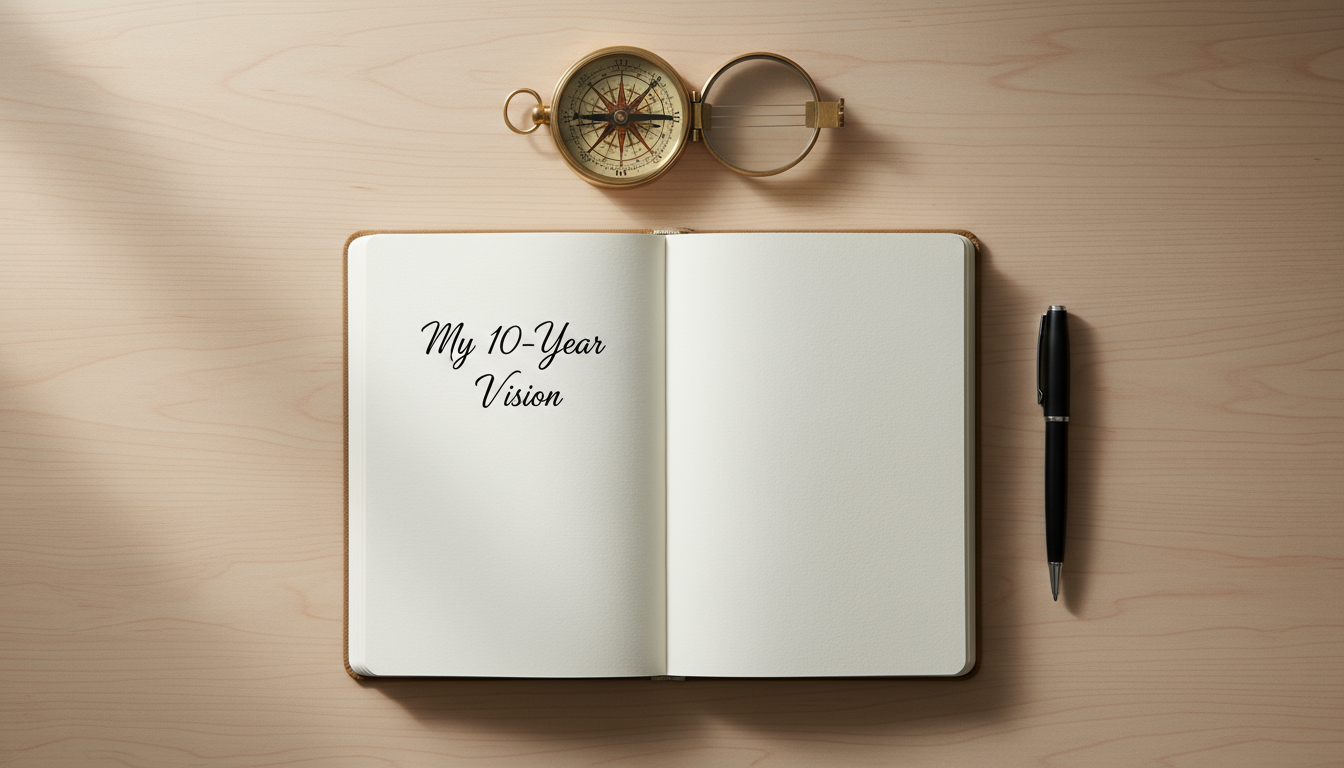 A laptop screen on a light wood desk displays 'Daily Goal Met: 500 Words.' A hand hovers above the trackpad, indicating completion.