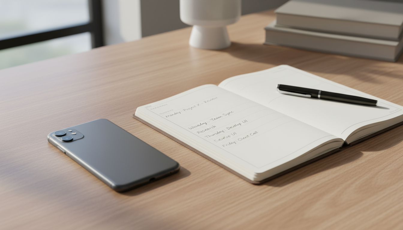 Hands deliberately reorganizing app icons on a smartphone screen, moving social media apps into a folder to create a minimalist, utility-focused home