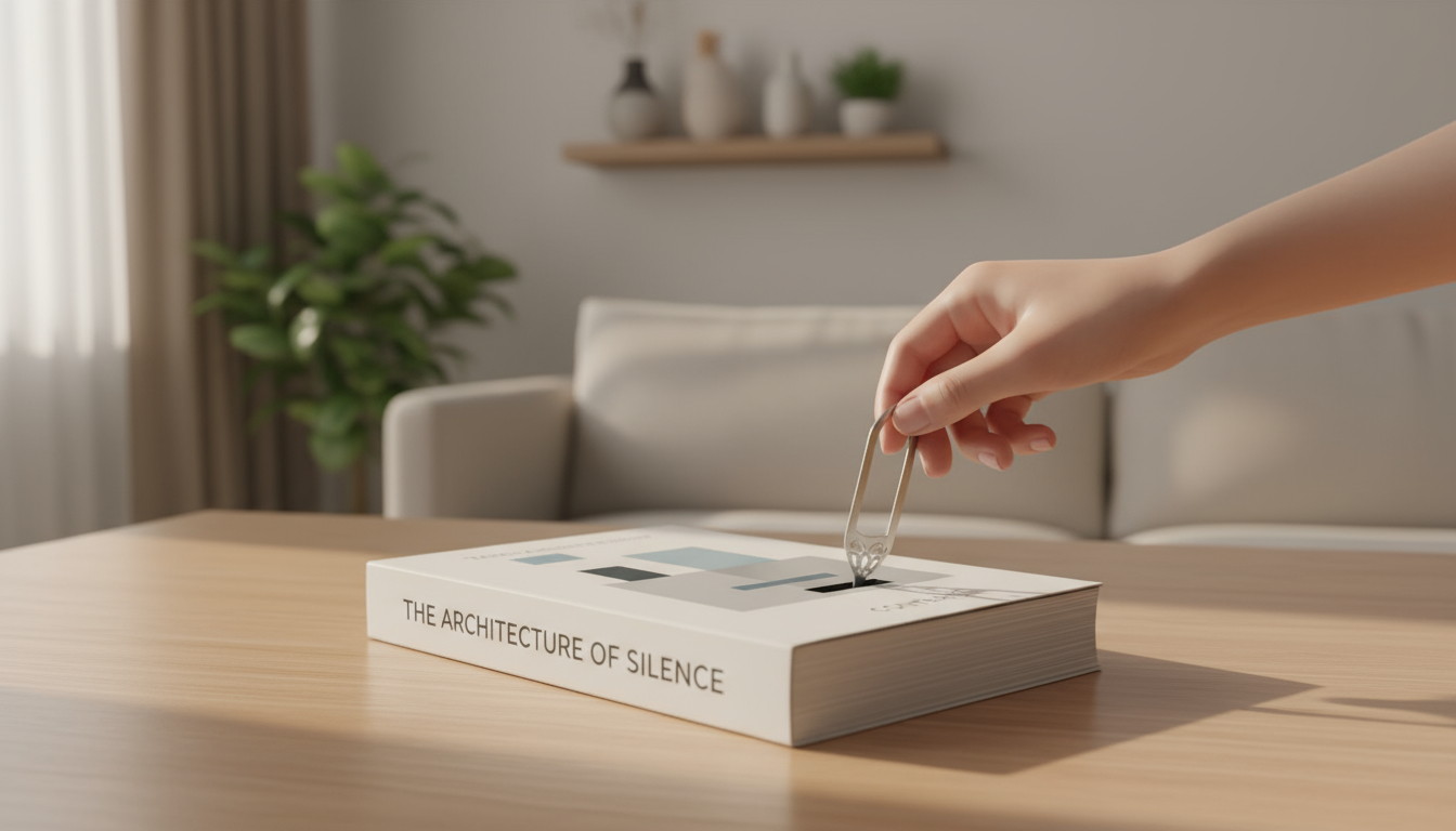 Person at a minimalist desk, hands near keyboard, gazing contemplatively past screen displaying a clean productivity dashboard.