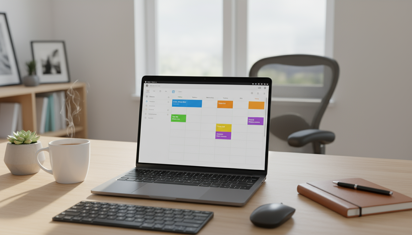Close-up of hands holding a smartphone with a minimalist home screen: essential dock apps and a single central folder, a finger poised to tap it.