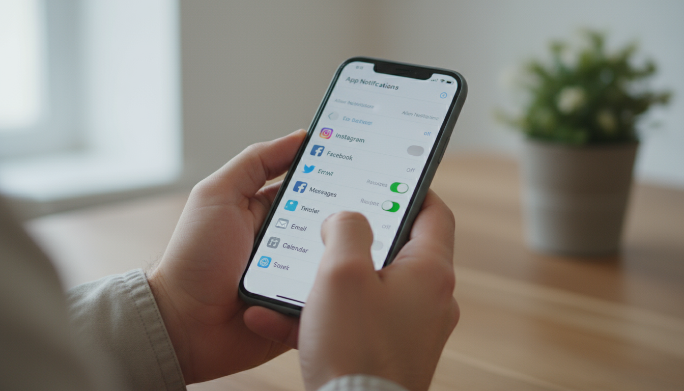 A person's hands illuminated by the distinct blue light from a smartphone screen in a dark bedroom at night, showing late-night screen use.
