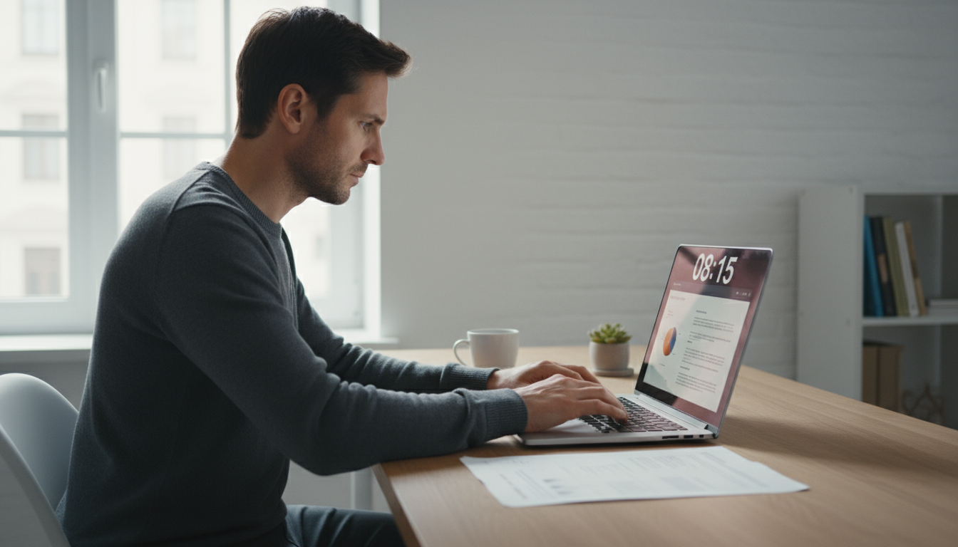 University student Leo focused on writing flashcards during a Pomodoro break at his organized desk with textbooks.
