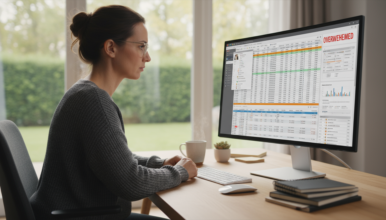 Hands interacting with a laptop displaying a color-coded digital calendar with timeboxed tasks and scheduled blocks.