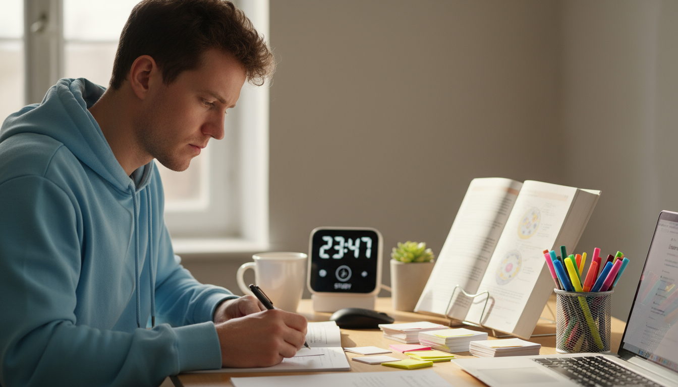 A professional's hands pause over a keyboard, one reaching for a vibrant sticky note and pen. A smartphone screen subtly glows with a notification nea
