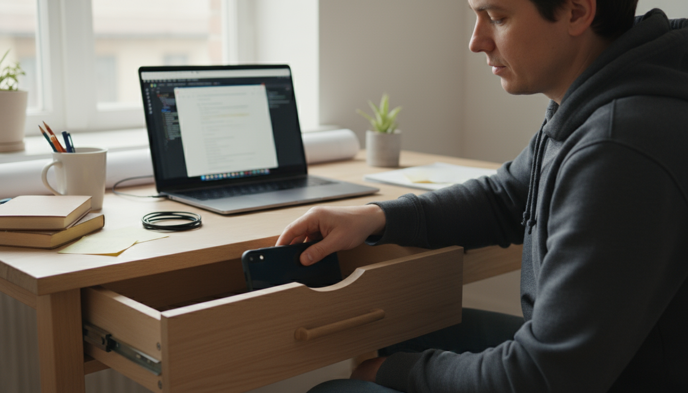 Close-up, slightly overhead shot of a person typing on a laptop, whose screen prominently displays a visibly messy first draft document with edits and