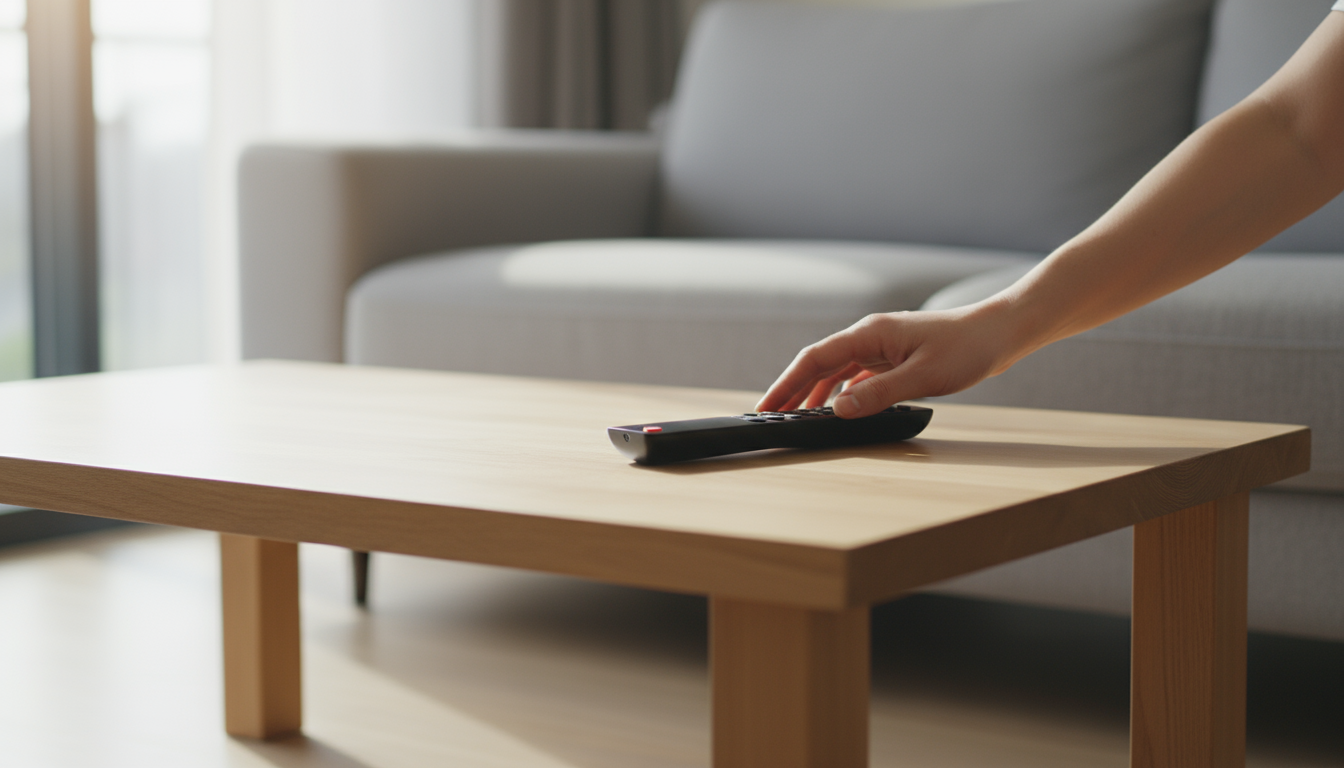 Close-up of hands deliberately tying dark athletic shoe laces on a warm, minimalist wooden floor with soft natural light.