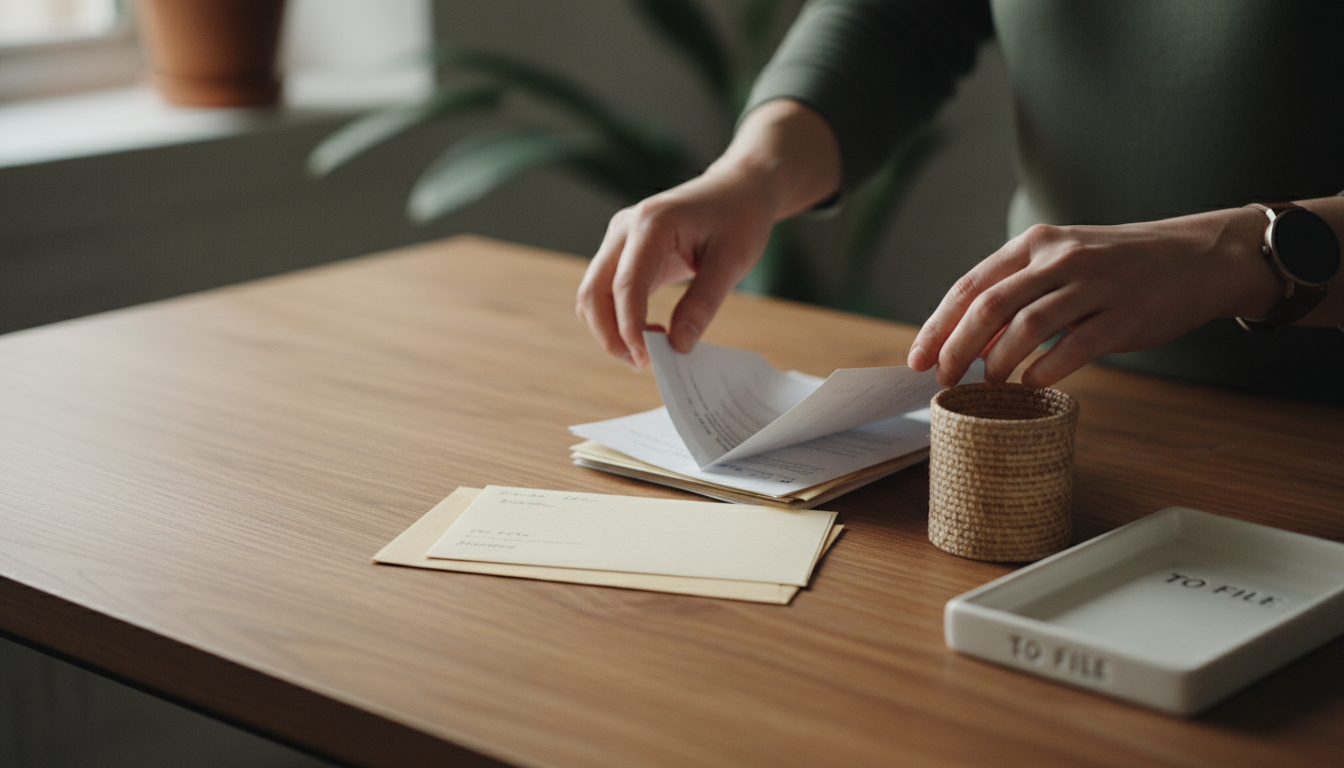 A person's fingers rest naturally on a laptop keyboard, poised over the 'e', 'r', and 'f' keys, at a minimalist light wood desk.