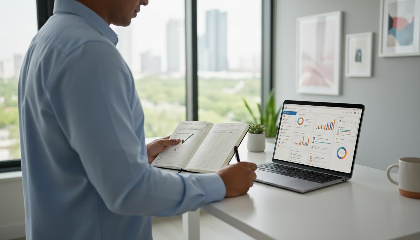 Man in his 30s-40s takes steady, unhurried steps on a quiet park path in soft morning light, focusing on building a consistent running habit.
