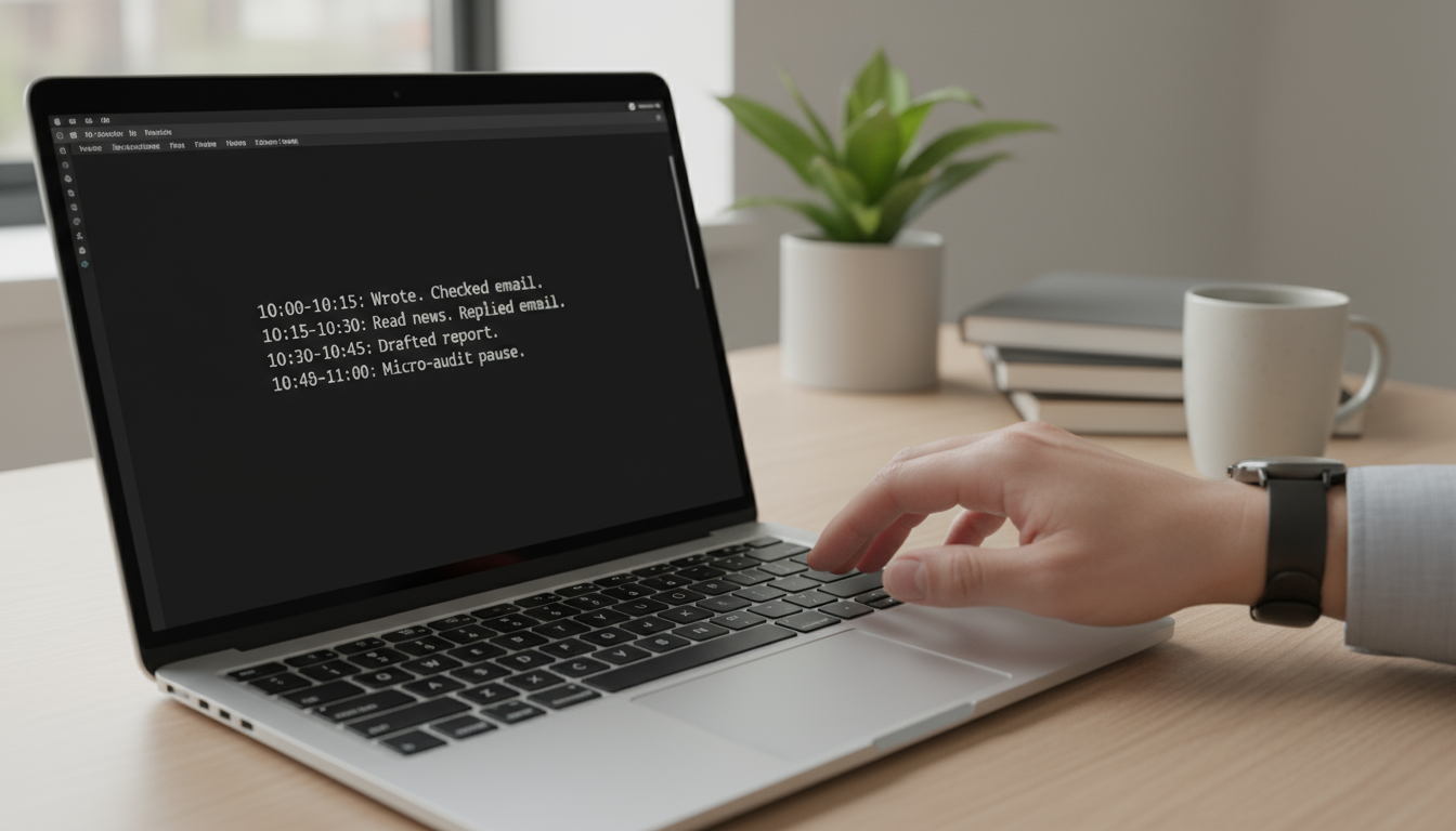 Side-rear view of a focused person's hands fluidly typing on a sleek keyboard at a minimalist, organized desk with a monitor.