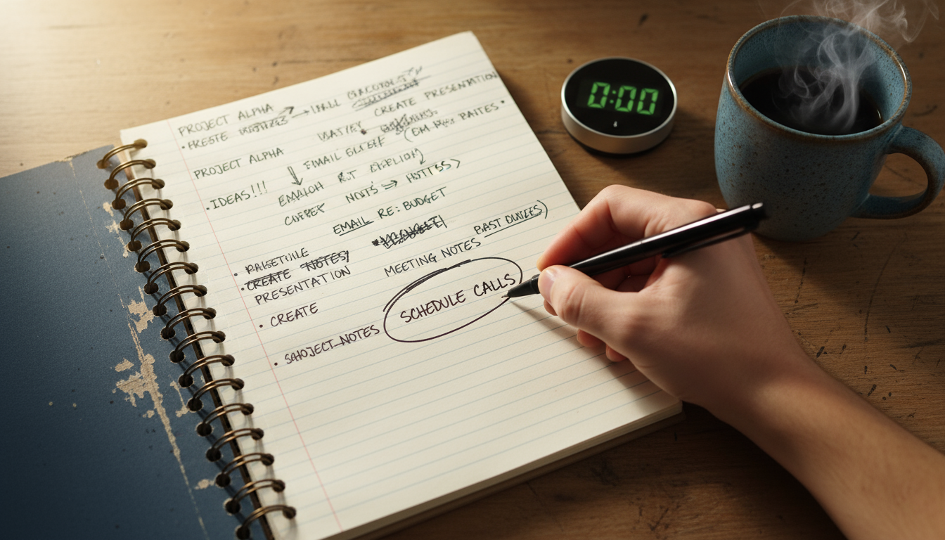 A professional woman, Anjali, sits slumped at her desk, staring at a computer screen filled with an email inbox, neglecting a critical report.