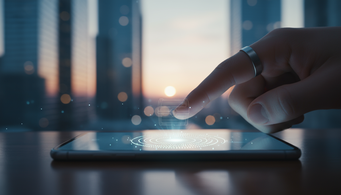 A woman hiker puts her smartphone into her backpack on a sunlit forest trail, looking up at the trees, embracing a low-tech weekend.