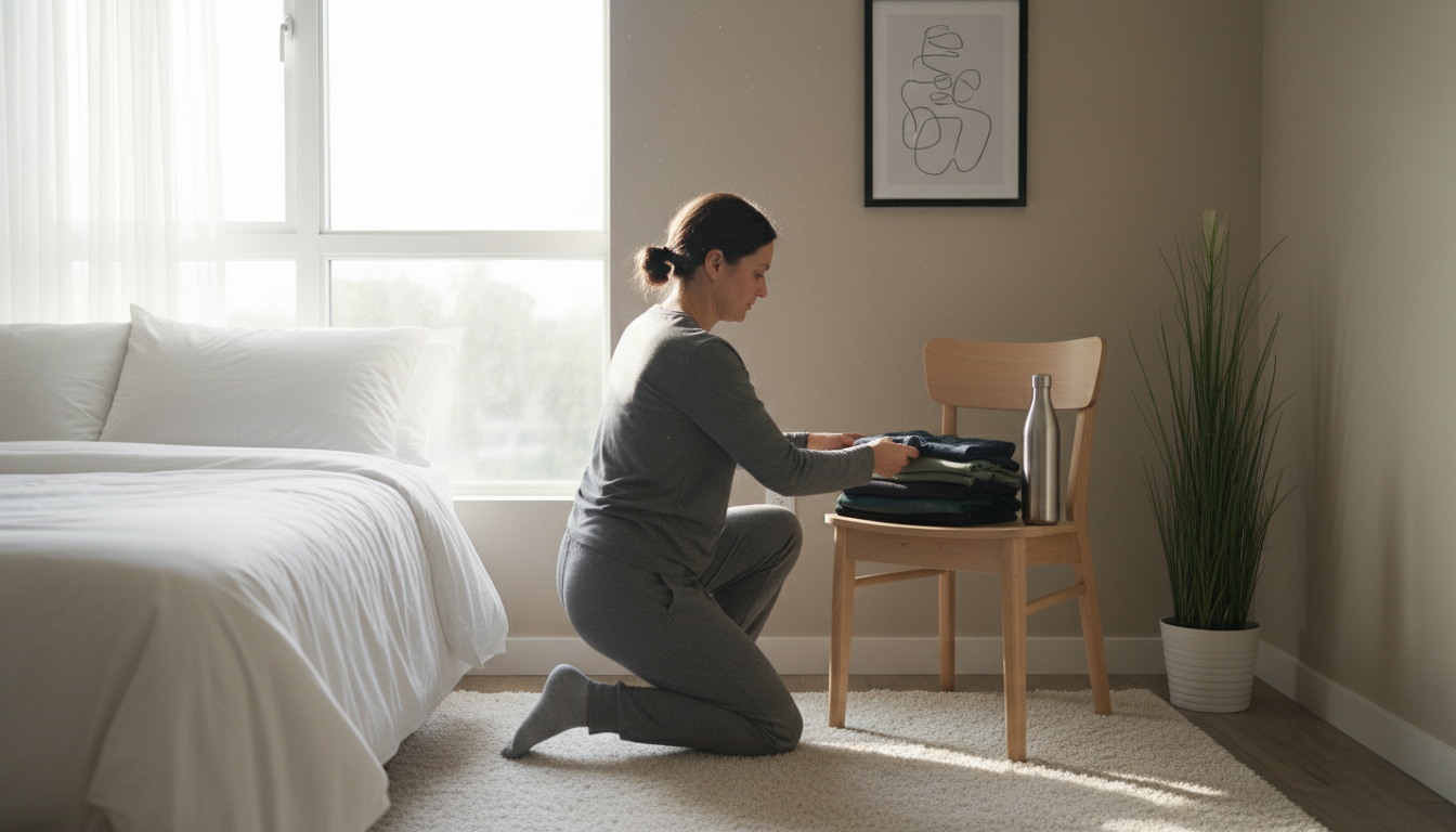 Two professionals at a minimalist cafe table, one smiling encouragingly at the other, representing gentle accountability.