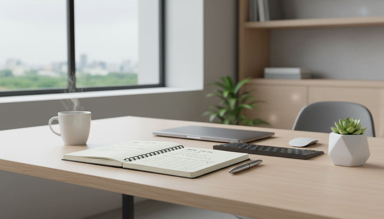 A professional pauses mid-task at their desk, subtly acknowledging an approaching colleague, assessing the interruption.
