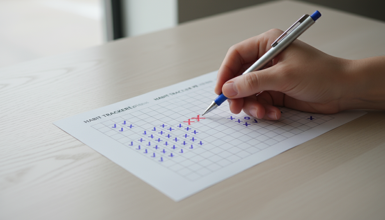 A thoughtful professional with a serene expression looks into the distance, holding a journal at a minimalist, sunlit home office desk.