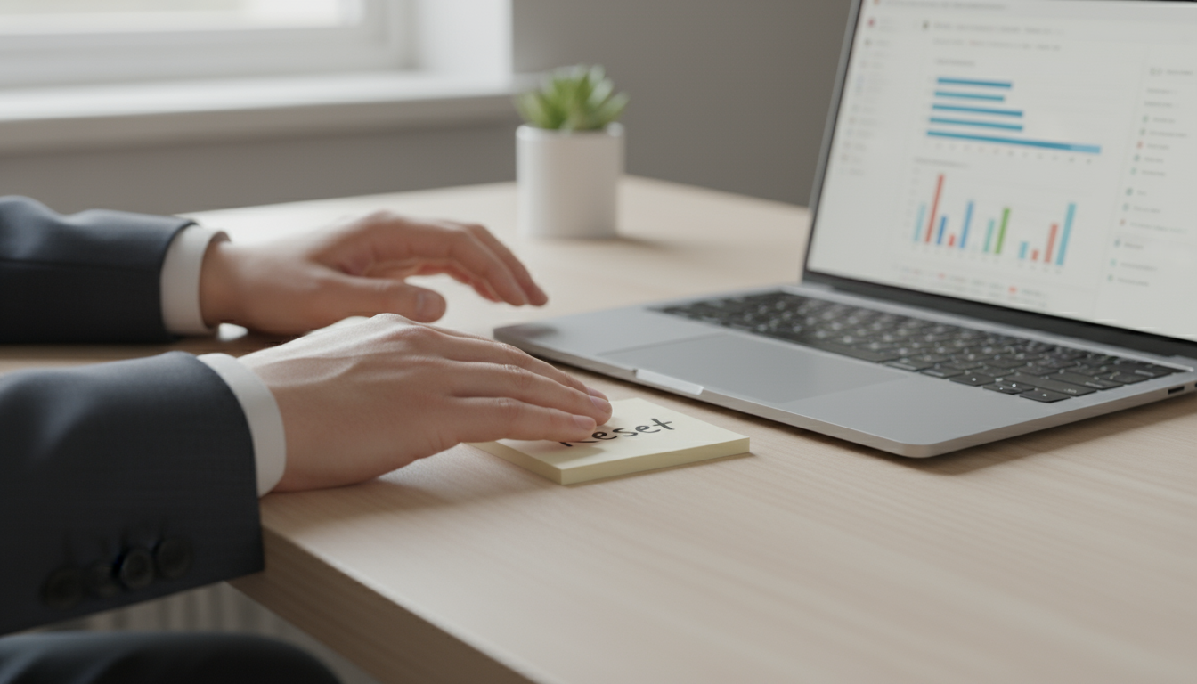 Overwhelmed professional, lit by laptop screen filled with email and chat, hunched over desk with forgotten lunch, stressed by deadline.