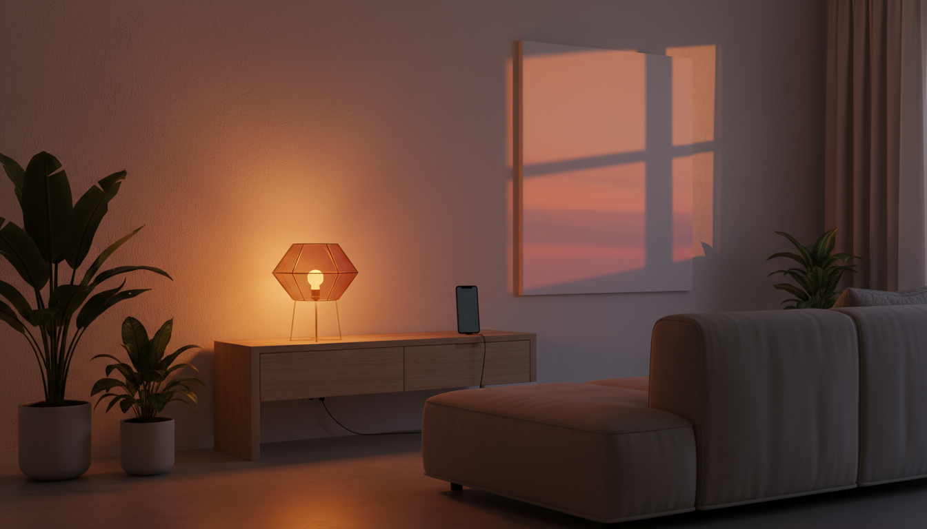 Woman in comfortable loungewear sitting in a cozy window nook, gazing reflectively. A closed laptop and open journal are on a table beside her in soft