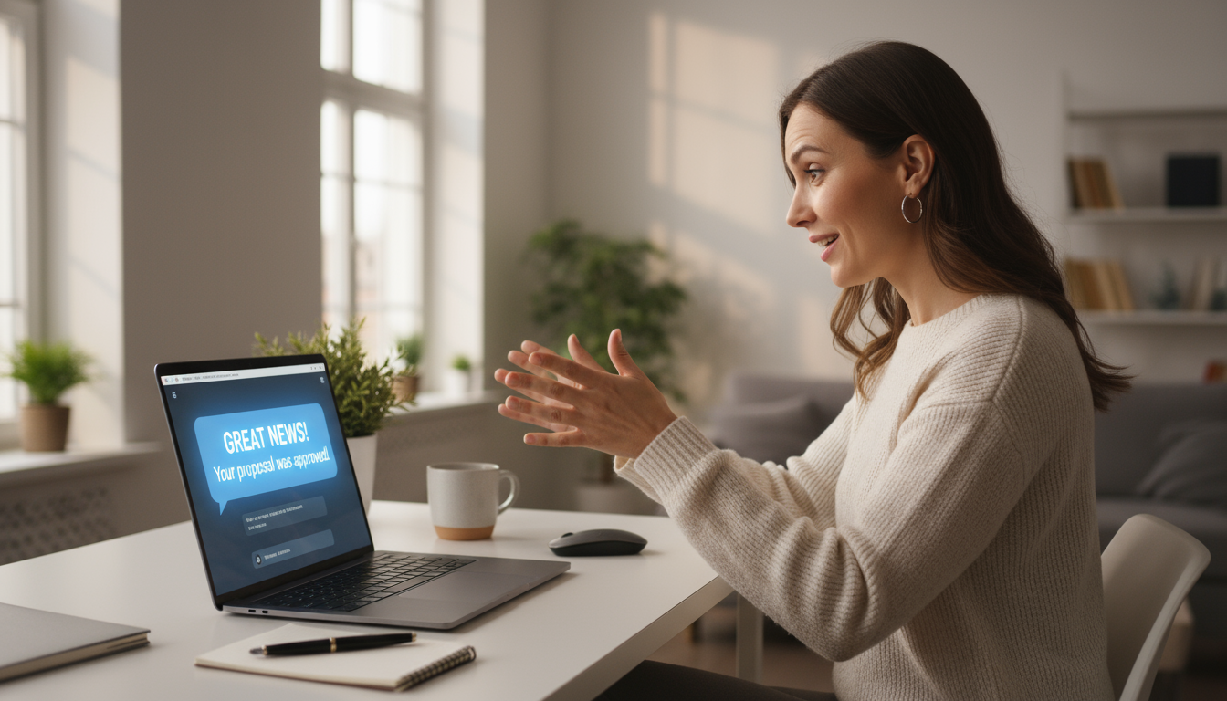 A professional, with a calm and satisfied expression, presses the power button on a dark computer monitor, signifying the end of the workday ritual.