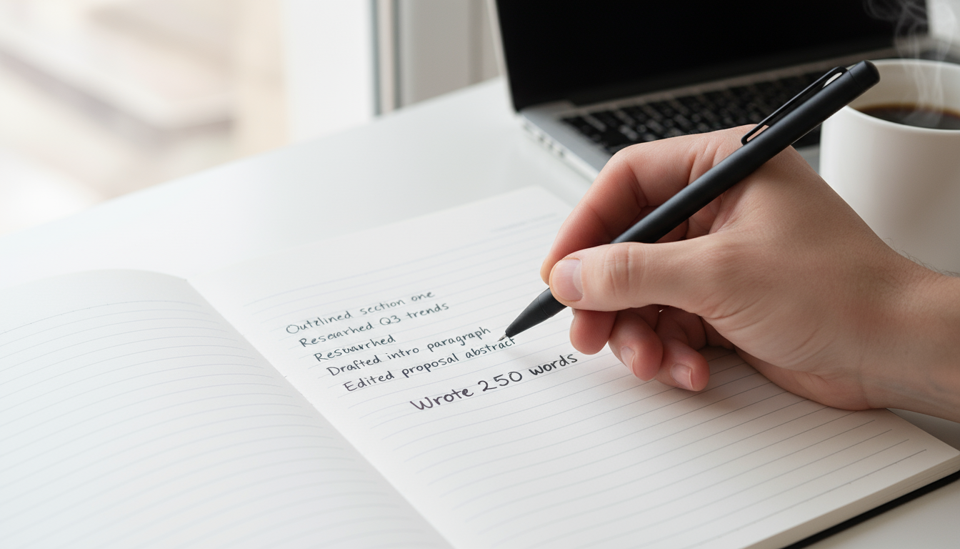 A man in simple running gear, paused on a park path, looking at his GPS running watch with a satisfied expression after completing a workout.