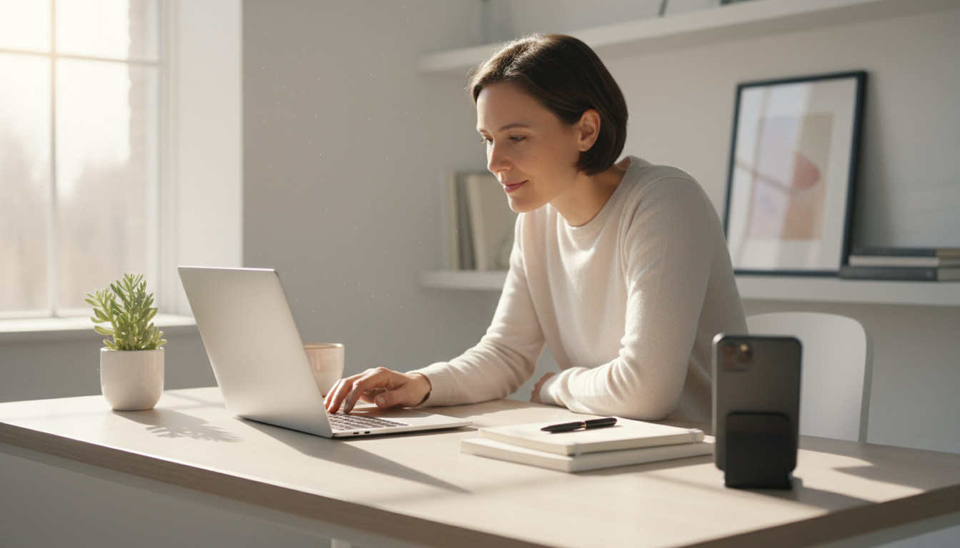 A person reading a physical book in a cozy armchair, with a modern smartphone lying face down on a side table next to a warm mug.