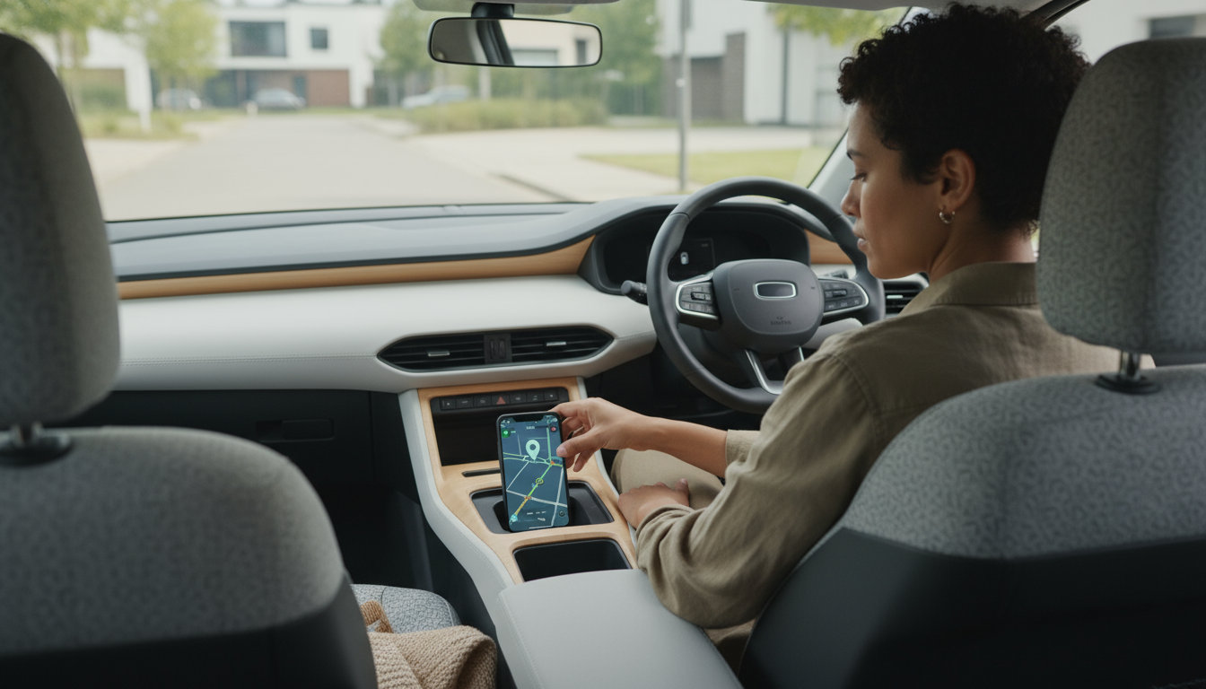 Hands hovering over a smartphone screen to delete an app, a 'dumb phone' resting beside it on a minimalist desk, in soft evening light, showing prepar