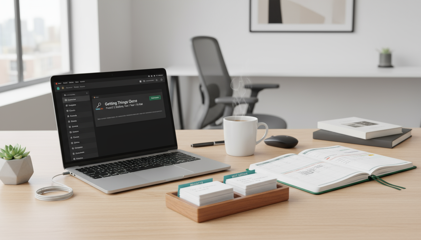 From behind, a knowledge worker's back is visible at a minimalist desk with an open planner and laptop in soft afternoon light.