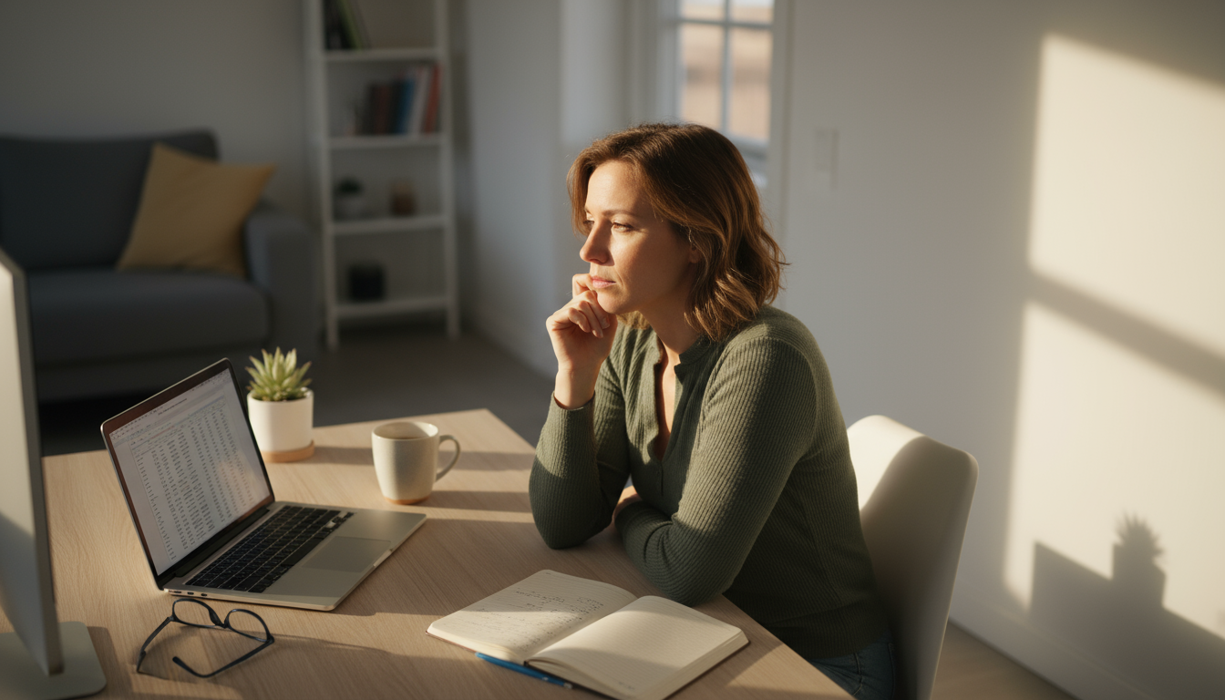 Close-up of hands typing on a mechanical keyboard at a minimalist wooden desk, softly lit with a blurred background.