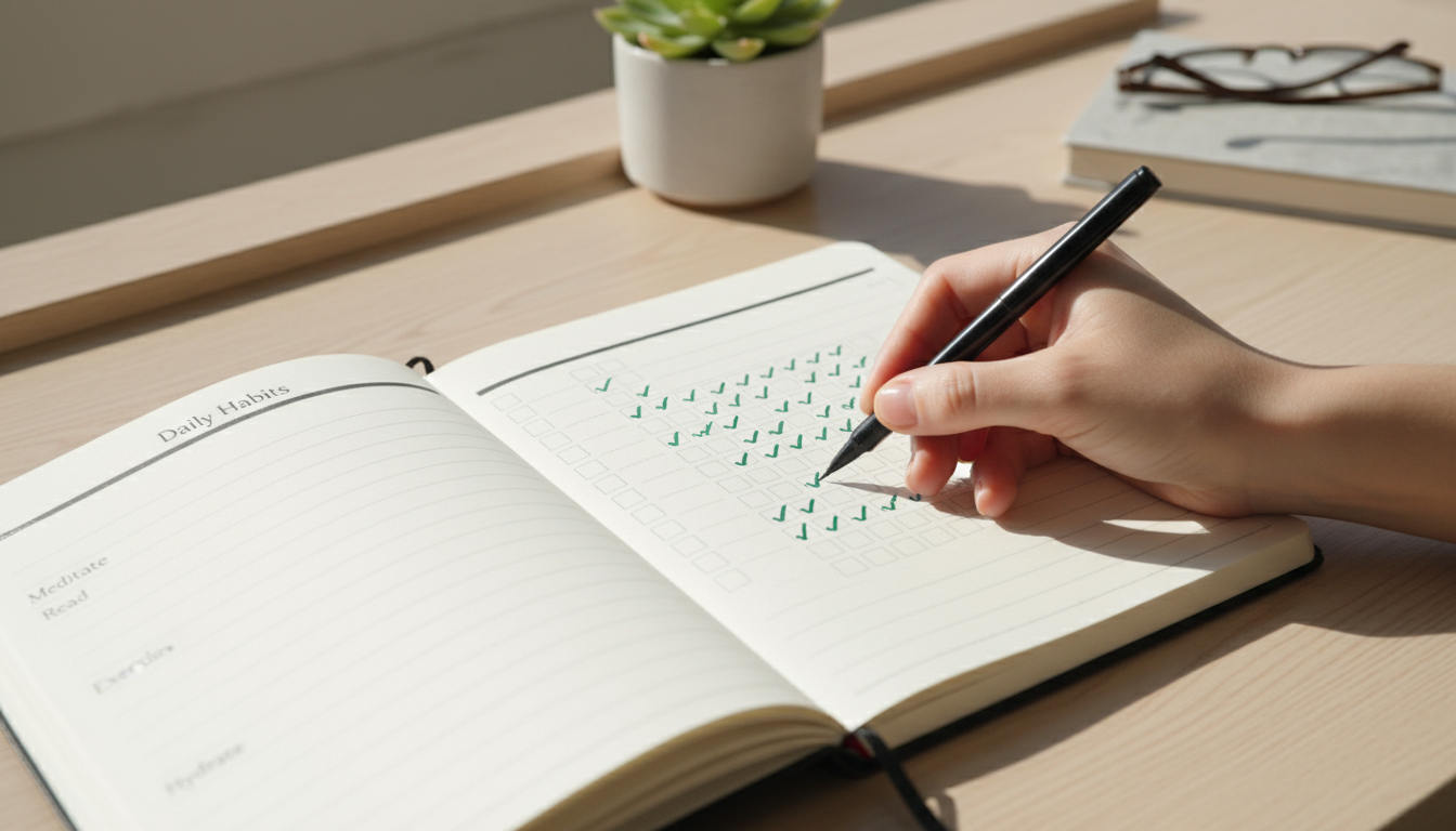 Sunlit kitchen counter with charging phone. Through an open doorway, a bedroom nightstand holds an analog alarm clock.