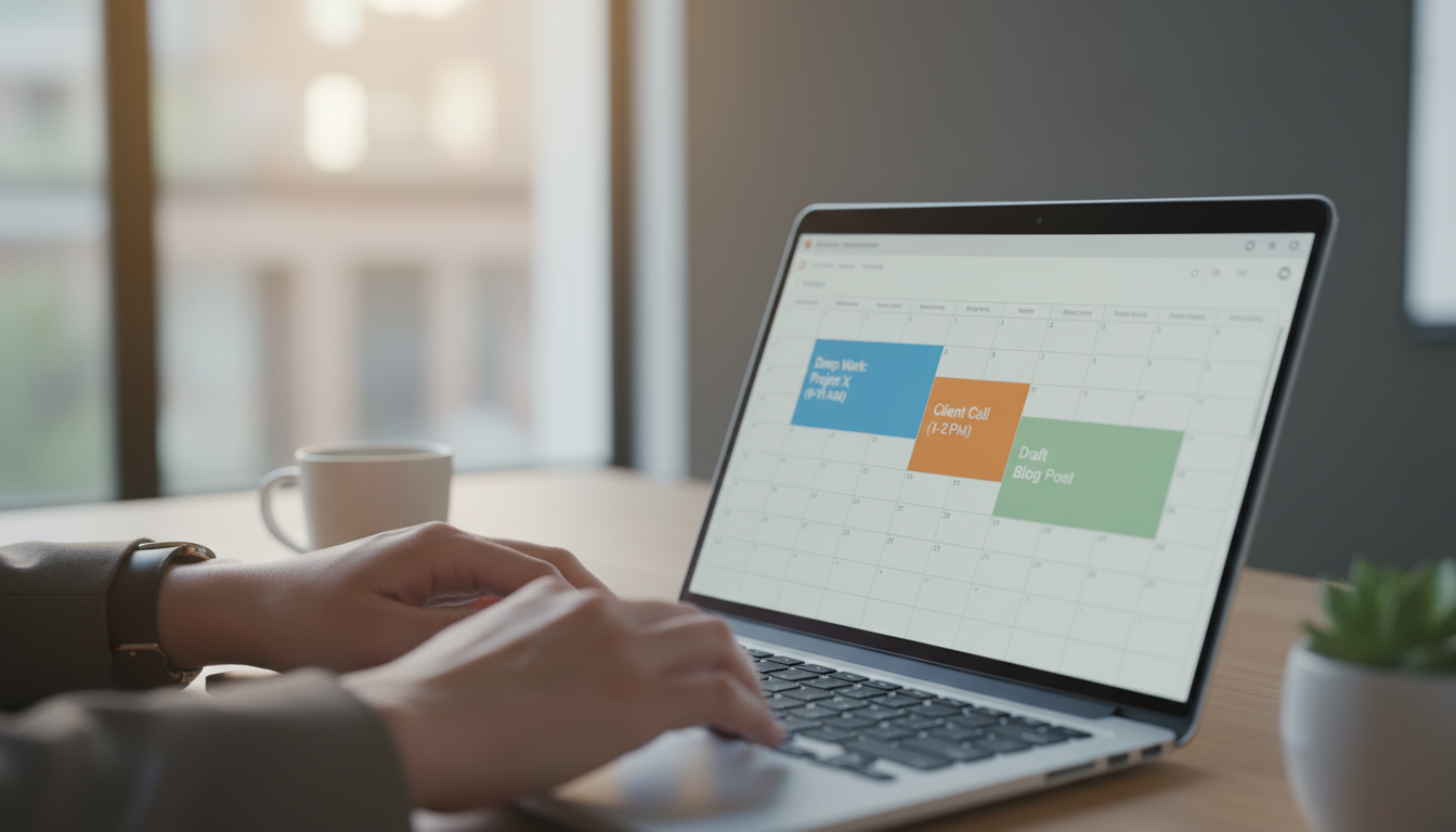 Close-up of a hand with a marker checking off 'Publish 12 high-quality blog posts (12/12)' on a quarterly OKR whiteboard, signifying completion and pr