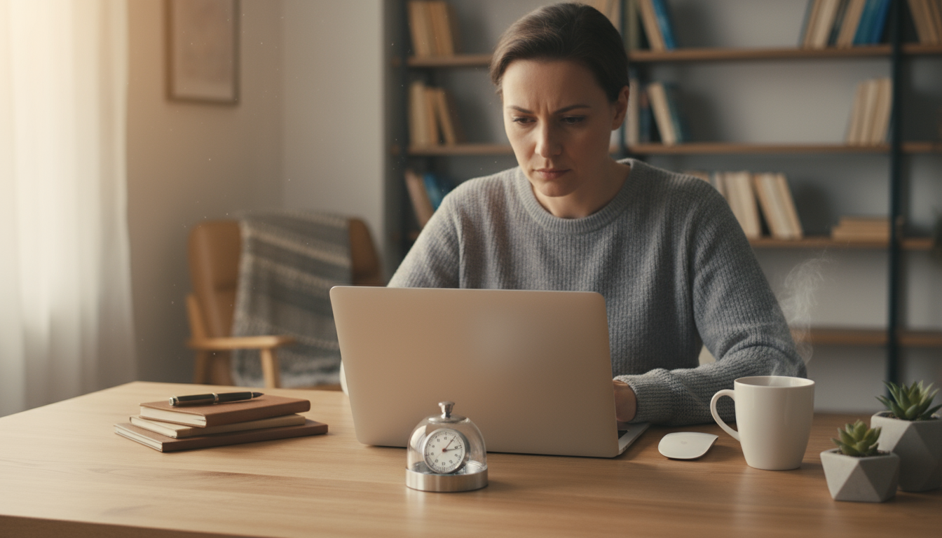 Close-up of relaxed hands holding a smartphone, its screen showing a home screen with the email app icon, notably without any red notification badge.