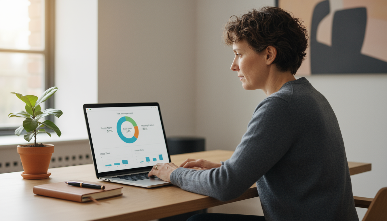 Overhead view of hands actively setting up a Google Calendar on a laptop, showing color-coded blocks for Deep Work, Meetings, Admin, and Personal task
