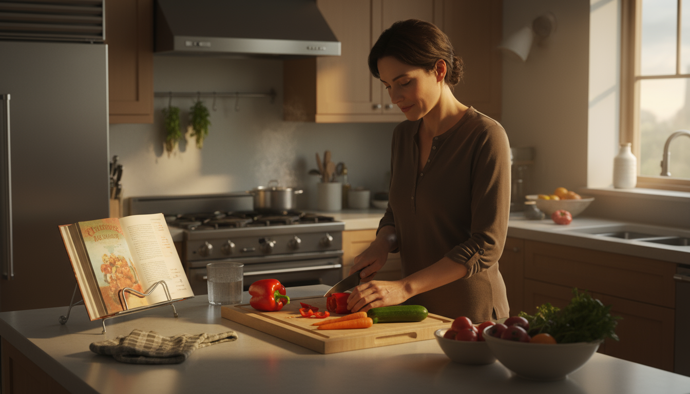 A person's hand rests beside a smartphone on a light wooden table, with an open journal nearby, symbolizing pausing a digital impulse.