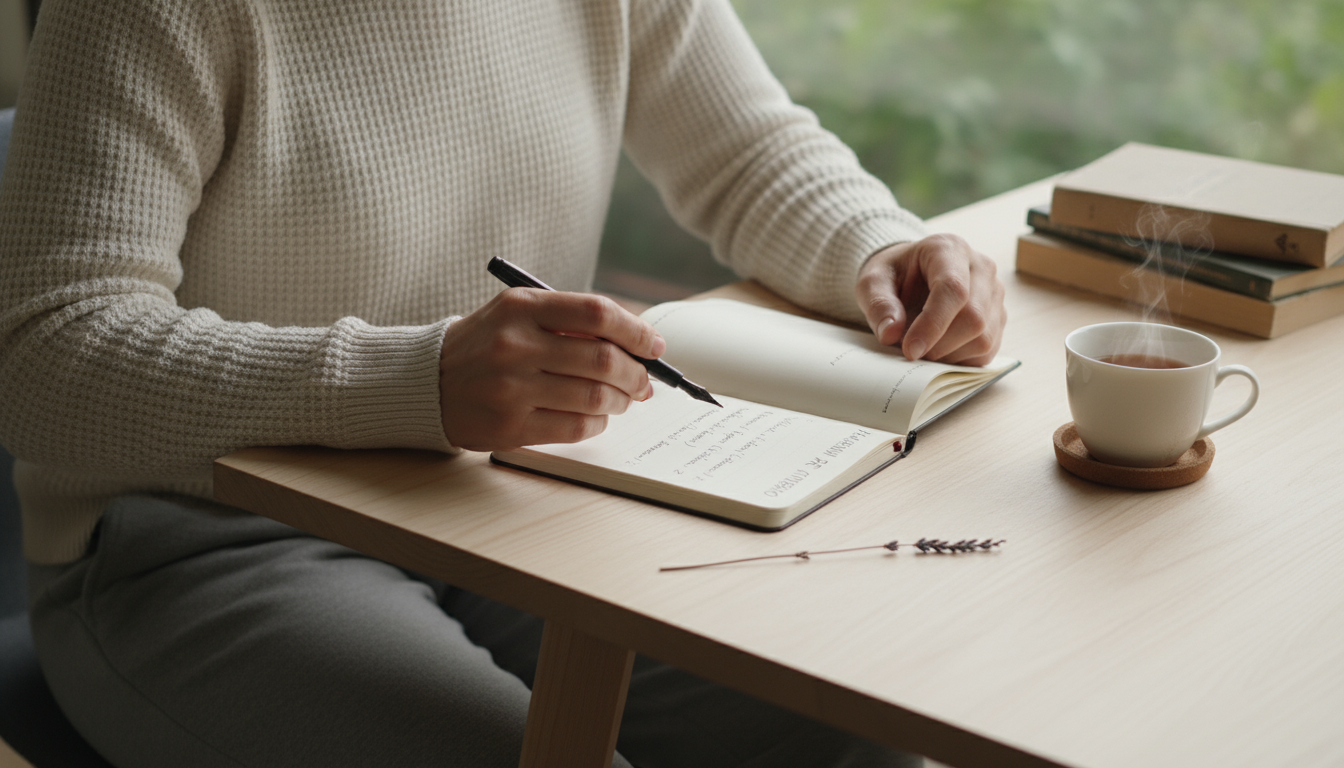Low-angle shot of a woman at her home office desk, frustrated by a child's reaching hand and a partner's loud phone call nearby.