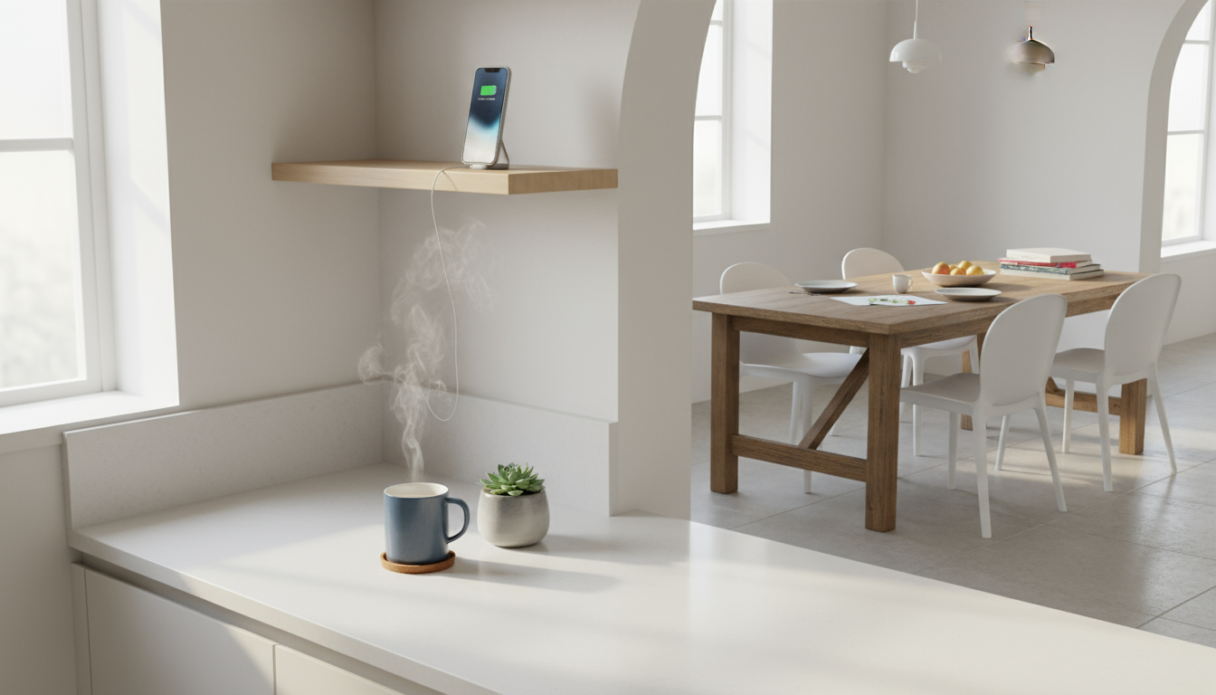 A physical habit tracker on a minimalist desk shows a long streak of completed tasks, with recent days left blank.