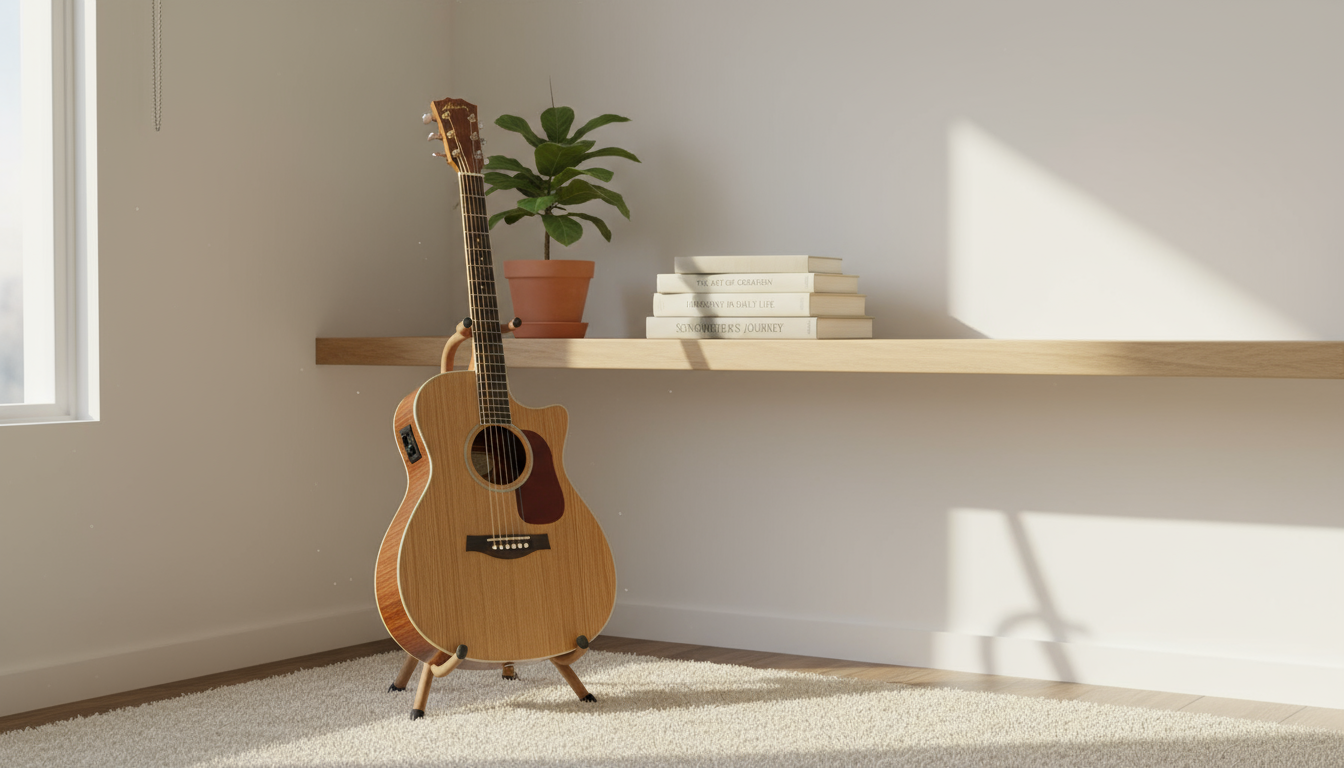 Close-up of a steaming coffee mug, open planner, and pen on a light-wood surface, with a hand reaching for the mug in soft morning light.