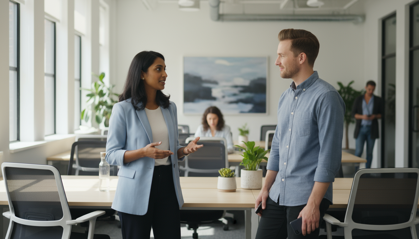 A couple shares a warm, screen-free dinner, deeply engaged in conversation at a modern dining table.