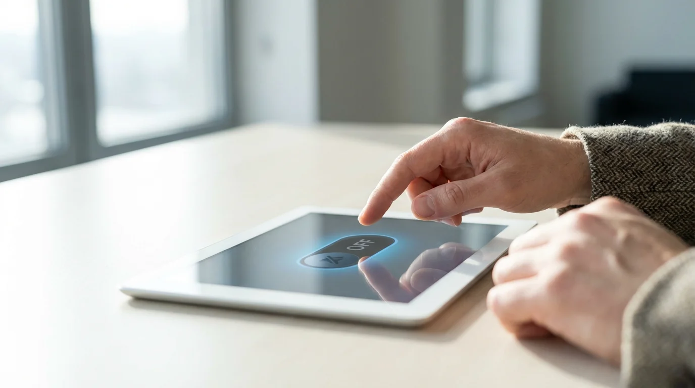 A professional's hand disables email notifications on a modern smartphone screen.