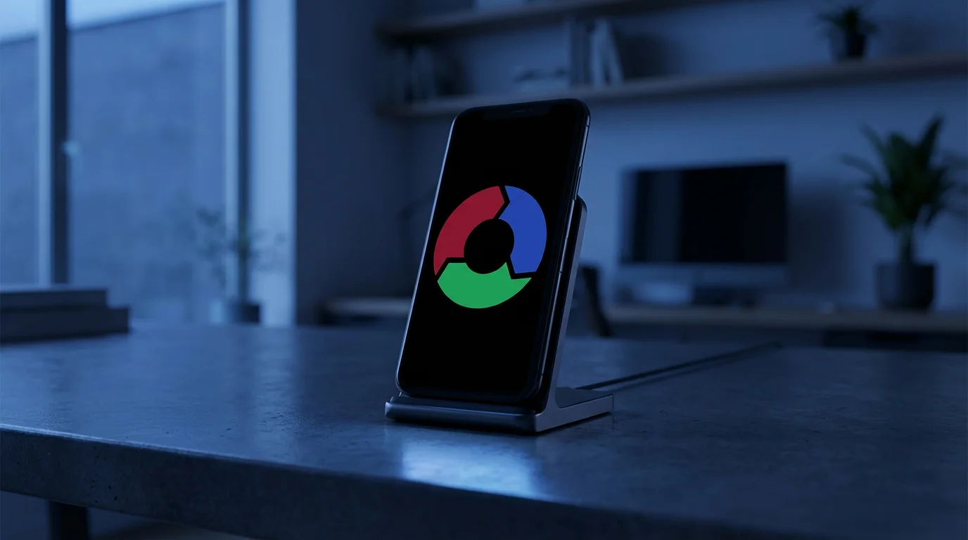 A smartphone screen showing abstract focus mode settings in cool blue hour lighting.