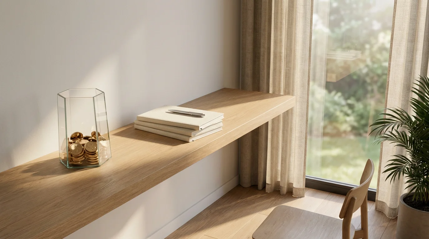 Clear glass jar of gold investment tokens on a shelf, symbolizing consistent financial growth.